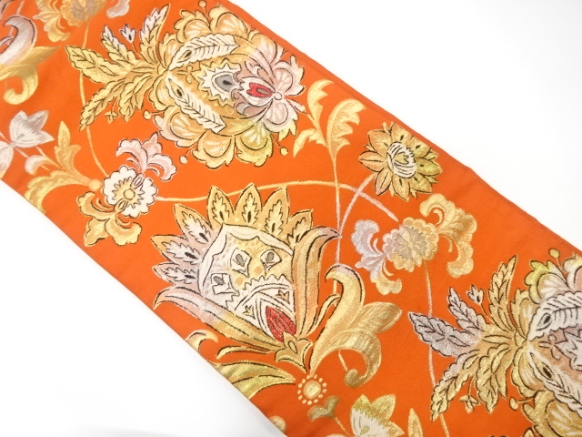 JAPANESE KIMONO / ANTIQUE NAGOYA OBI / WOVEN FLORAL SARASA